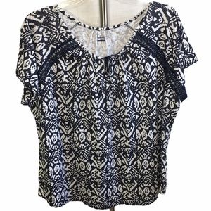 Basic Editions Tie-Neck Lace Inset T-Shirt